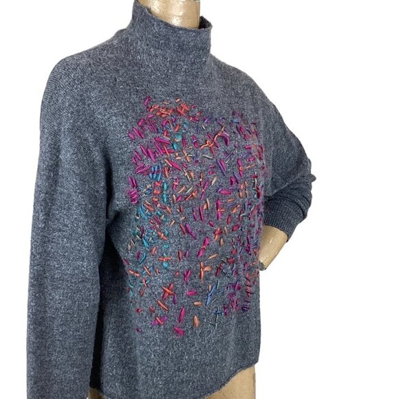 Leith Soft Cozy Mock Neck Colorful Embroidered Pullover Sweater Sz M #246D - Picture 4 of 8